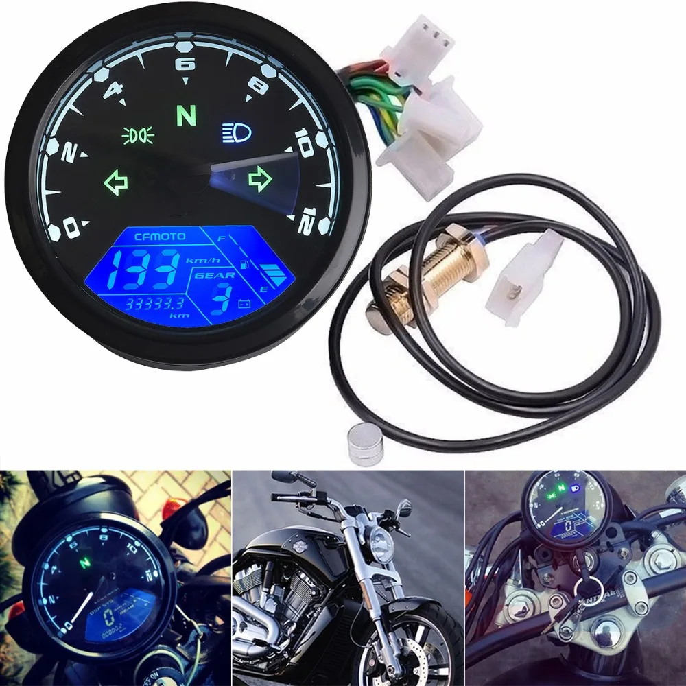 12000 RMP kmh Universal LCD Digital Odometer Speedometer Tachometer Gauge LED 