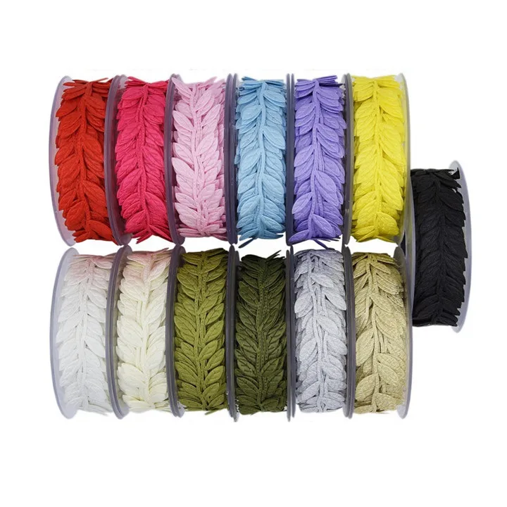 1  2.5cmx15M Leaf Lace Ultrasonic Embossed Leaf Ribbon Wedding Decor Birthday Party Supplie Satin Ribbon Diy Make Flowers Ornament