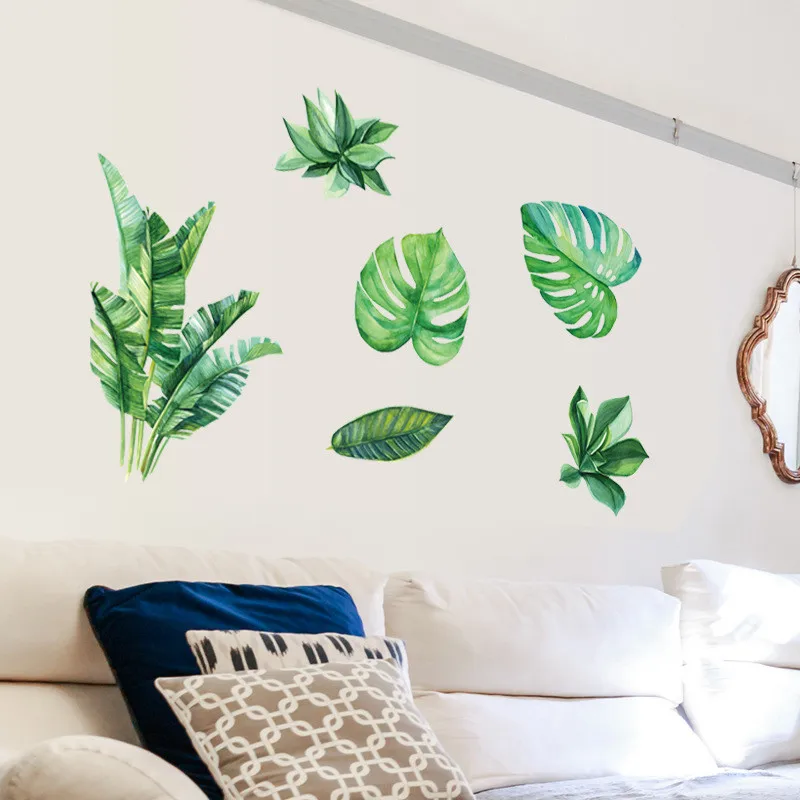 Home Tropical Jungle Green Leaves Wall Sticker Decoration Living Room Restaurant Seaside Plant Art Wall Mural Decal