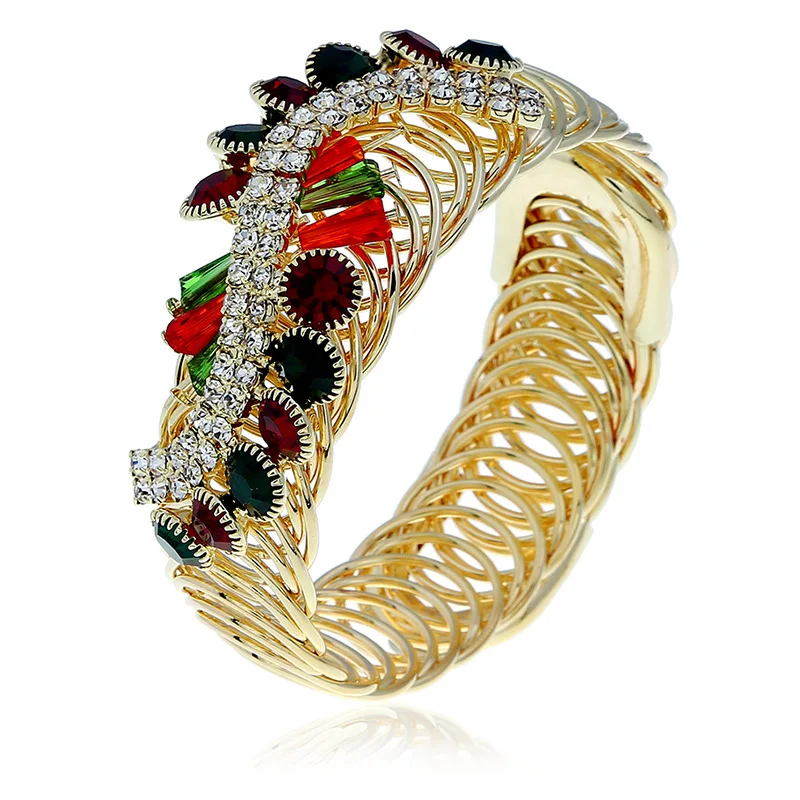 

Join.Y Bangles For Women Gold Bangle Thread Jewelry Ladies Bangles Crystal Bracelet Spring Rhinestone Luxurious Exaggerated