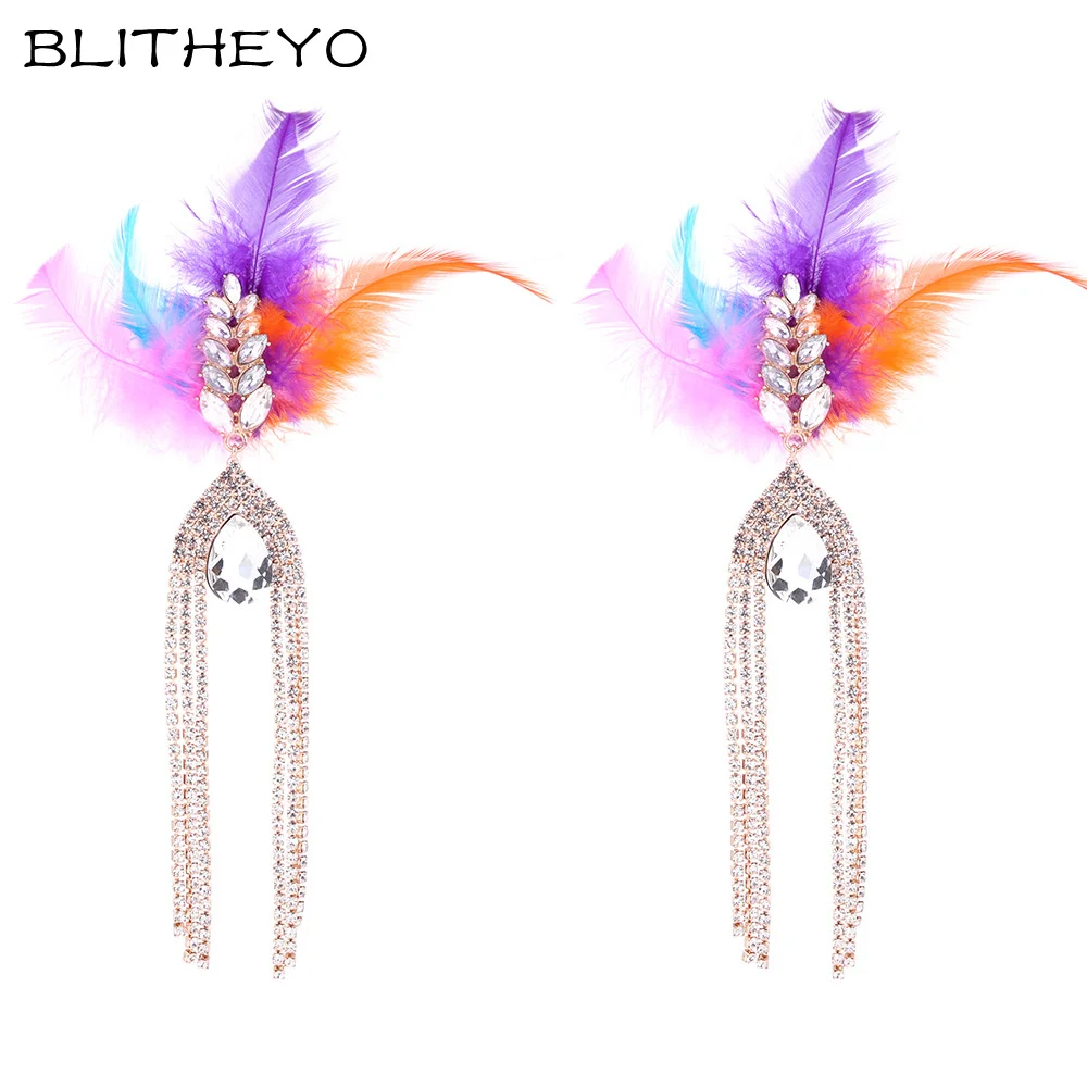 BLITHEYO New Design Feather Dangle Earrings for Women Drop Water Tassel