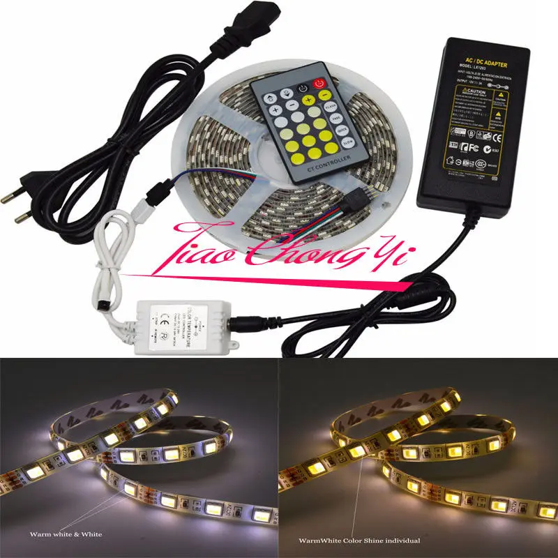 

2 in 1 Double Color CCT led strip 5050 DC12V + LED controller+12v 5A LED power