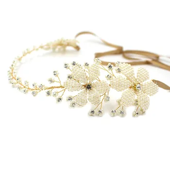 

Gold Wedding Headband Headpiece Pearls Hair Vine Rhinestone Bridal Hair Jewelry Accessories Handmade