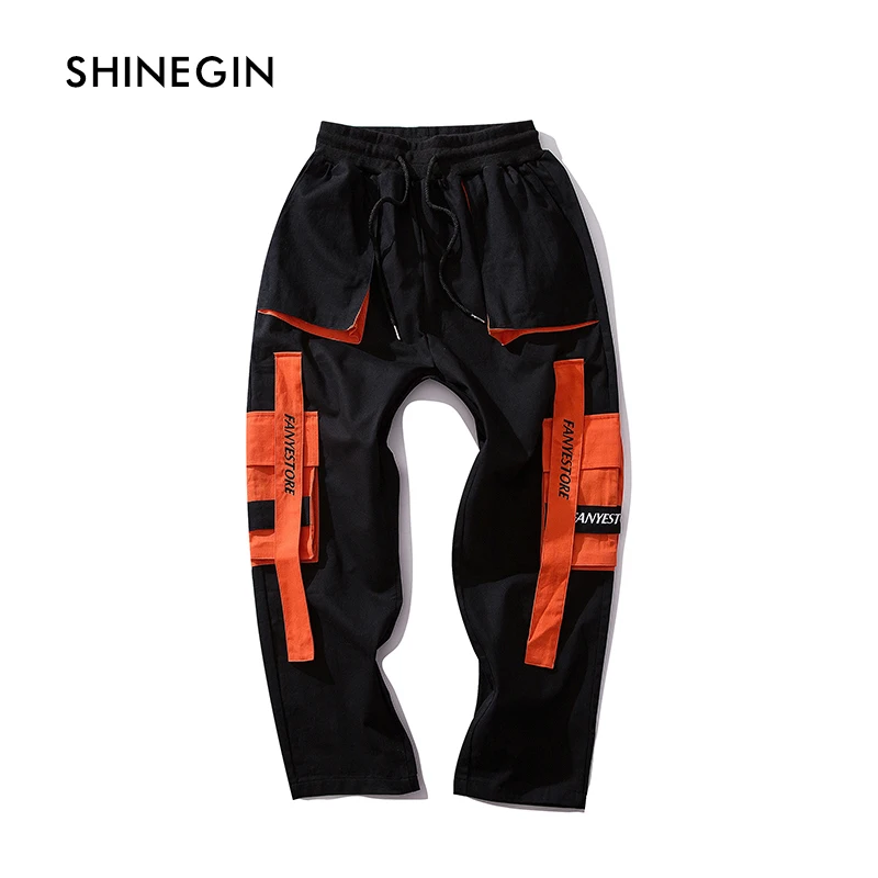 SHINEGIN Orange Multi pocket Cargo Pants Streetwear Tactical Pants Harem Pants Men Sweatpants Mens Casual Harem Joggers 262W SHINEGIN Orange Multi pocket Cargo Pants Streetwear Tactical Pants Harem Pants Men Sweatpants Mens Casual Harem Joggers 262W