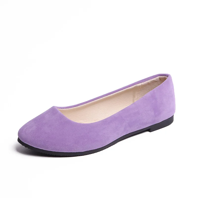 Plardin/ г. Модная женская обувь на плоской подошве из флока, новая летняя повседневная обувь на плоской подошве без шнуровки с круглым носком Классические балетки женская обувь, большие размеры - Цвет: lavender