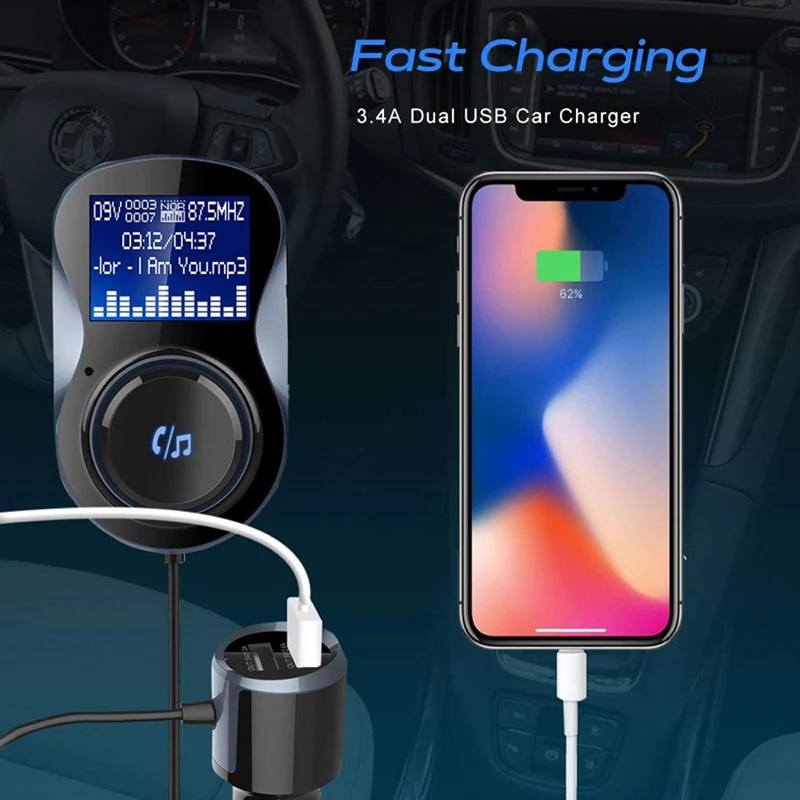 Dual USB 5V 3.4A Fast Charge Car Charger Bluetooth MP3 Player FM Radio