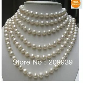 

hui0010 BEAUTIFUL 100 INCH 8-9MM WHITE AKOYA PEARL NECKLACE AAA