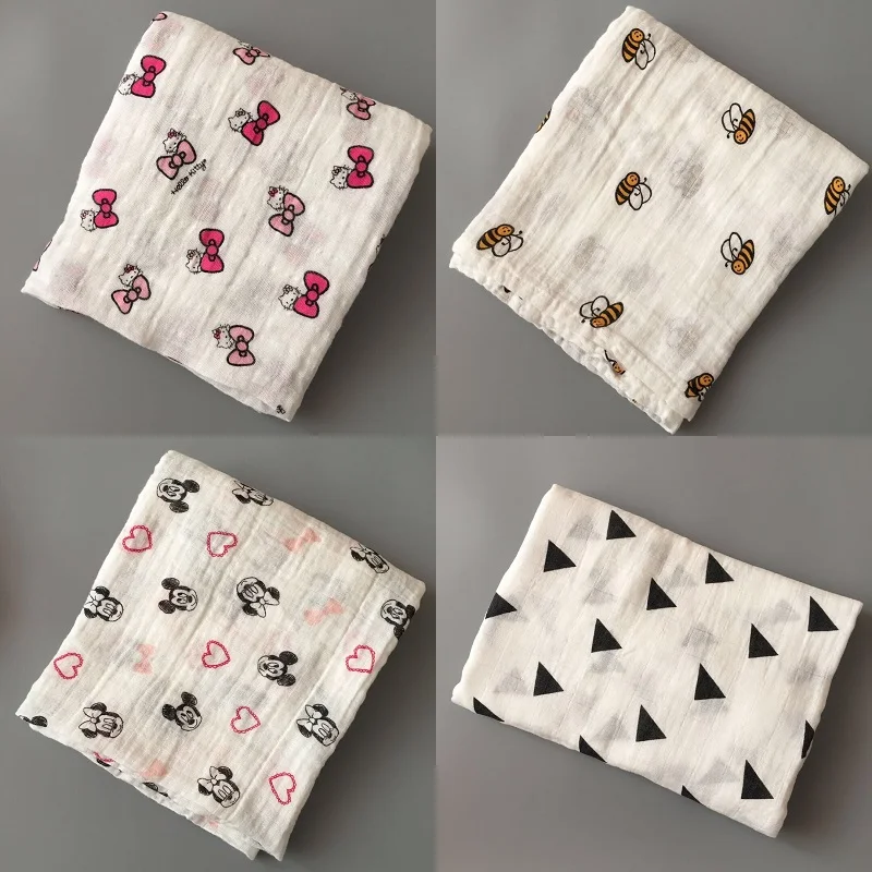 

4Pcs/Lot Baby Blanket For Summer Animal Pattern Swaddle For Newborns Cotton Fiber Soft Breathable Muslin Baby Bedding Infant