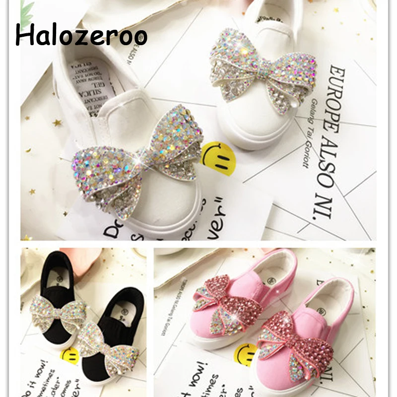 

2019 Autumn Kids Bow Casual Sneakers Baby Girls Rhinestone Canvas Shoes Toddler Slip On Sneakers Children Sport Sneakers Trainer