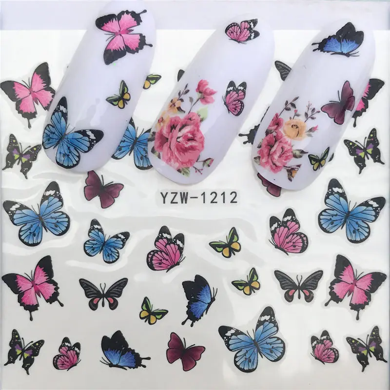 Популярная черная наклейка для дизайна ногтей, ожерелье, ювелирное изделие, подвеска в виде кошки и бабочки, маникюрные наклейки для ногтей, переводные наклейки для воды - Цвет: YZW-1212
