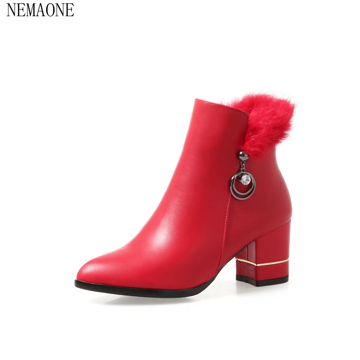 

NEMAONE 2018 Winter Platform Women Boots Square High Heel Ankle Boots Round Toe High Heel Cow Suede Fashion Boots big Size 34-43