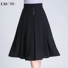 Lxmth 5XL 6XL, Женская юбка большого размера, летняя, на пуговицах, с высокой талией, плиссированная юбка для мамы размера плюс, длина до колена, повседневные шифоновые юбки