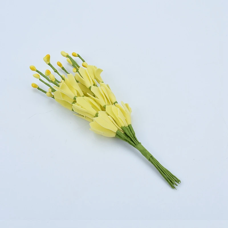yellow 10 шт. искусственные растения Моделирование пены персик ветка декоративные цветы венок пуговицы для домашнего декора diy Рождество stamen - Цвет: yellow