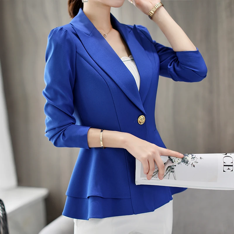 Blue/Wine Red Elegant Ruffles Blazers Coat Women Blazer 2018 Autumn New
