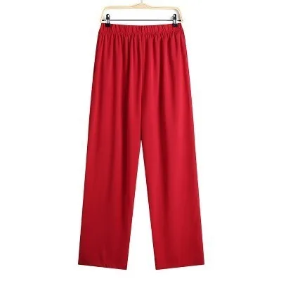 SHENG COCO Китайская традиционная одежда мужской повседневный костюм мужская униформа для тайцзи Pankou хлопок лен кунг-фу Униформа с короткими рукавами - Цвет: Chinese Red Pants