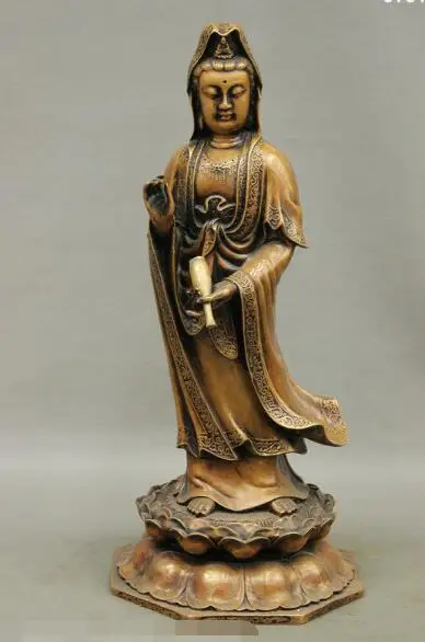 

song voge gem S6738 16 Stand Lotus GuanYin Kwan-yin Bodhisattva Buddha Pot Pure Copper Bronze Statue