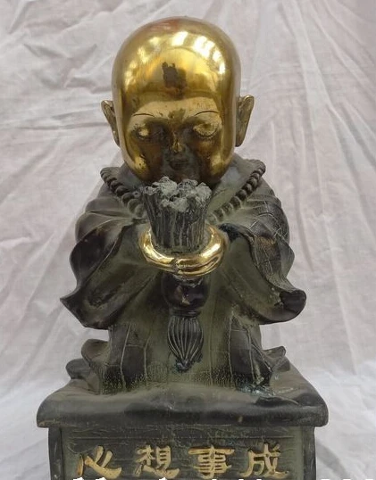 

JP S0606 13" Chinese Buddhism Bronze Gilt Blessing Prayer Monk Tripitaker Bonze Statue B0403