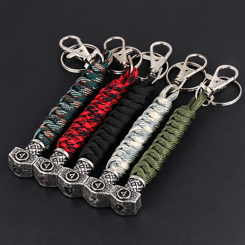 

1pc Thor Viking Runes Hammer Beads Paracord Keychain Key Ring Keyring Key Fob with Lobster Clasp