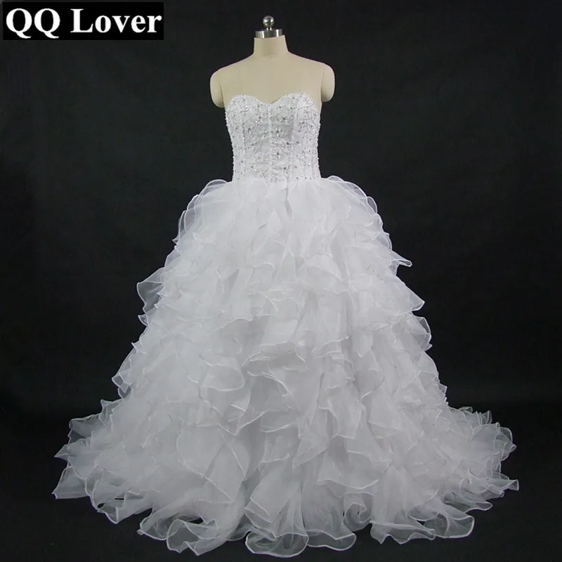 QQ Lover Элегантное свадебное платье с бусинами и оборками, часовня, поезд с реальными фотографиями