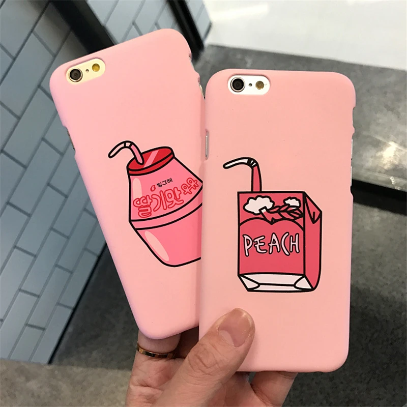 

2018 Cute Milk Box for Iphone 6 6s Plus 7 8 Cell Phone Cases Kawaii Cartoon Fruit Peach Drinks Back Cover for 5