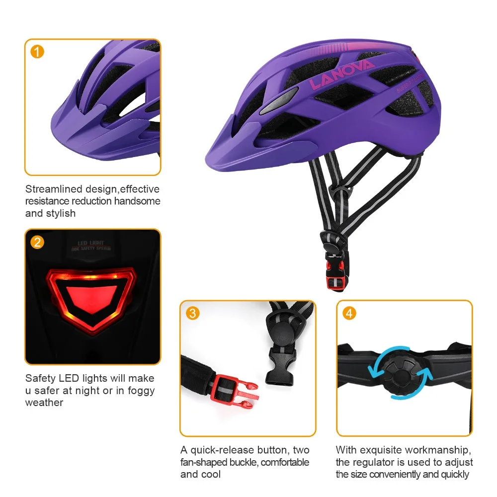LANOVA велосипедный шлем черный матовый мужской и женский велосипедный шлем задний свет Горная дорога велосипед литье S.M.L Размер