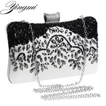 YINGMI Вышивка PU женские вечерние сумки с бриллиантами цепи плеча курьерские Сумки Черный бисером маленький день сцепления
