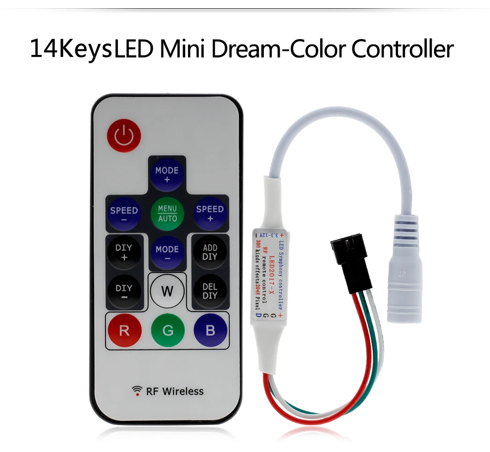 Мини мечта-Цвет Управление; 14 ключ/17Key/21Key РФ дистанционного Управление DC5V-24V для WS2811 WS2812 WS2812B светодиодный Pixel Газа