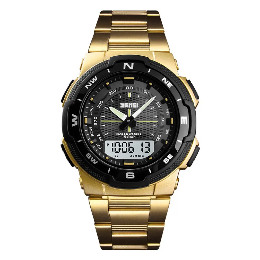 

SKMEI Quartz Watch Stainless Steel Strap LED Digital Clock 50m Waterproof Casual Sport Wrist Watch Models Relogio Watches