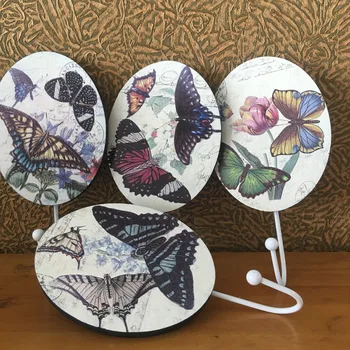 

Beautiful Retro decorative wooden iron art wall round butterfly cloth hanger antique hat coat door hook home vintage organizer