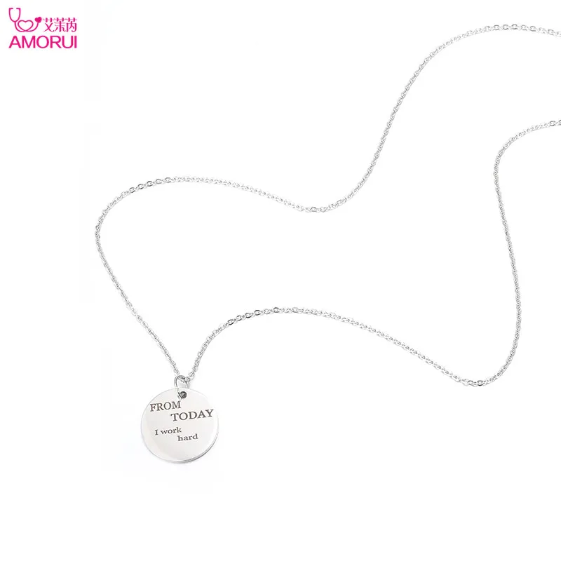 AMORUI Personality Record Life Gold Necklace Pendant For Women Round Pendant With \