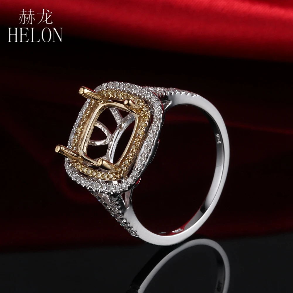 HELON Solid 14 K(585) белое золото и желтое золото 0.5ct с настоящими бриллиантами Semi Mount 9X9mm Подушка помолвка модные ювелирные изделия кольцо
