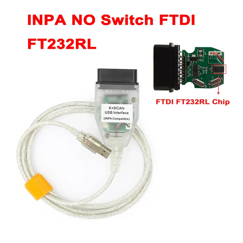 INPA K+ D CAN для BMW FTDI FT232RQ OBD OBD2 Диагностический кабель INPA K+ CAN FTDI FT232RL с переключателем для BMW OBDII сканер - Цвет: NO Switch FT232RL