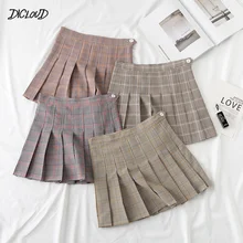 DICLODU/Модная клетчатая юбка в складку для девочек г., Корейская тонкая юбка с высокой талией Женская Повседневная летняя мини юбка больших размеров XS-XXL