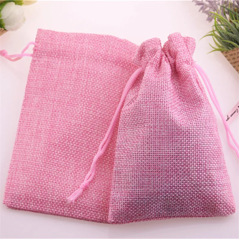 New Design High Quality Wholesale 20pcs/lot Pink Matrimonio Packaging Drawstring Jewelry Burlap Bags Jute Bags Christmas