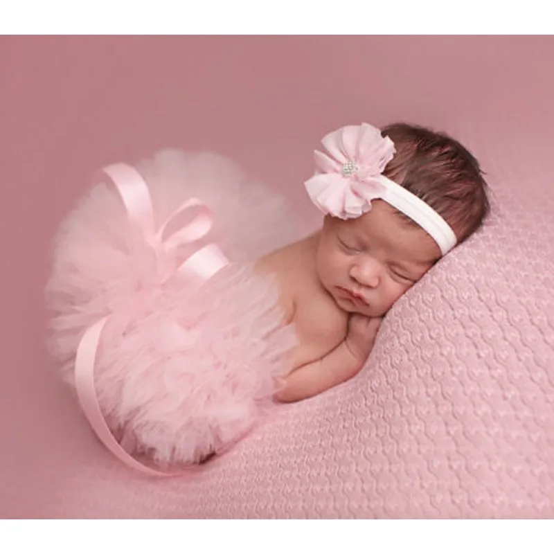 Новая детская юбка-пачка с подходящей повязкой на голову с цветком, комплект для новорожденных, реквизит для фотосессии, бальное платье-пачка для новорожденных, TT004