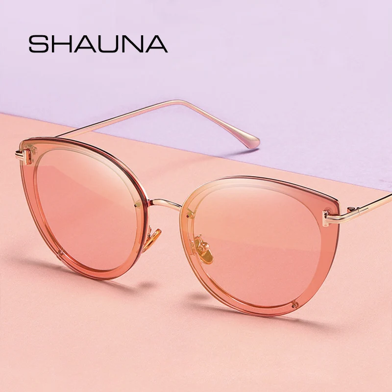 SHAUNA Vintage Cat Eye Sunglasses Women Brand Designer Fashion Pink Mirror Shade UV400