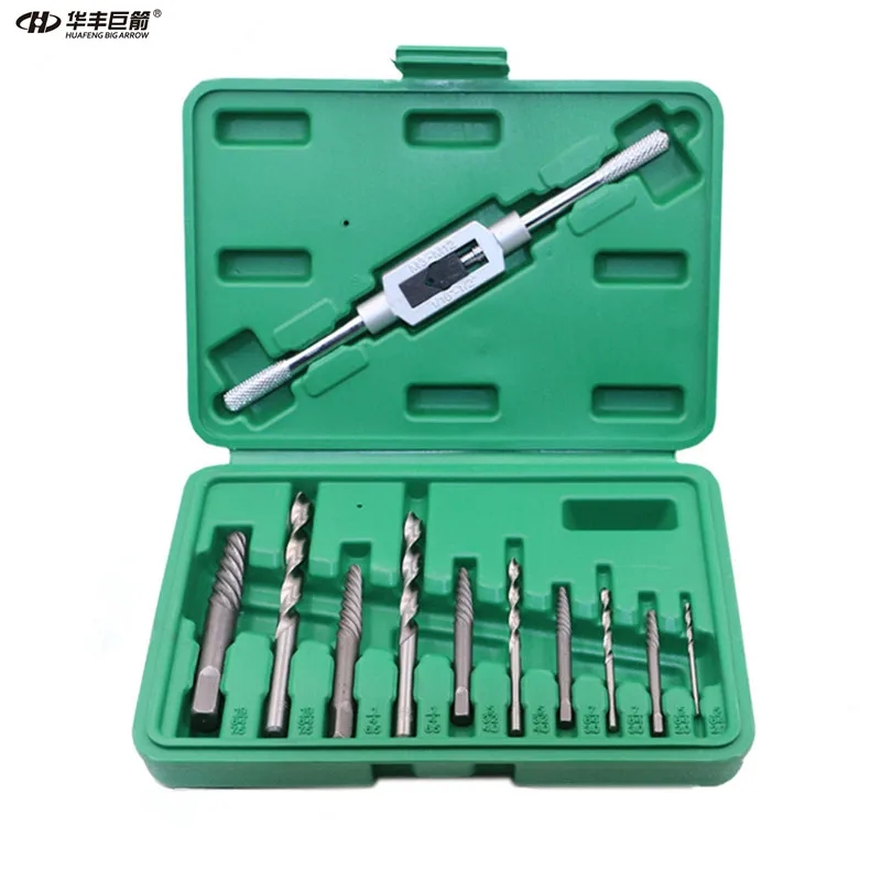 Günstig HUAFENG GROßEN PFEIL 11 STÜCKE Schraube Extractor Schraubenbolzens Entferner Drill Guide Bits Set Mit Halter Rahmen Tools Größe 4mm 11mm