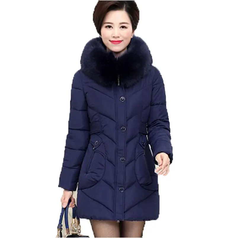 Women winter jacket 2016 Fur collar Hooded long cotton padded jacket coat plus size wadded jacket