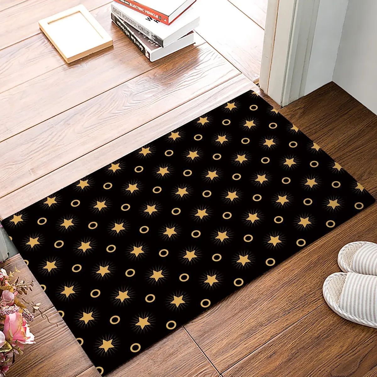 Black And Yellow Twinkle Star Dot Door Mats Kitchen Floor Bath Entrance