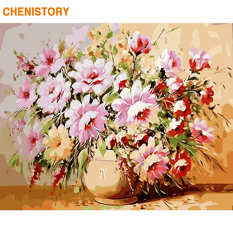 

CHENISTORY Frame Flowers DIY Painting By Numbers Kits Acrylic Paint On Canvas Handpainted Oil Painting For Home Decor Wall Arts