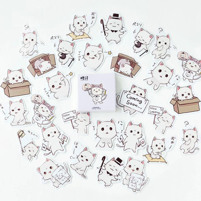 

45PCS/box Japan Kawaii Cat Mini Paper Stickers Decoration DIY Ablum Journal Diary Scrapbooking Label Stickers Stationery