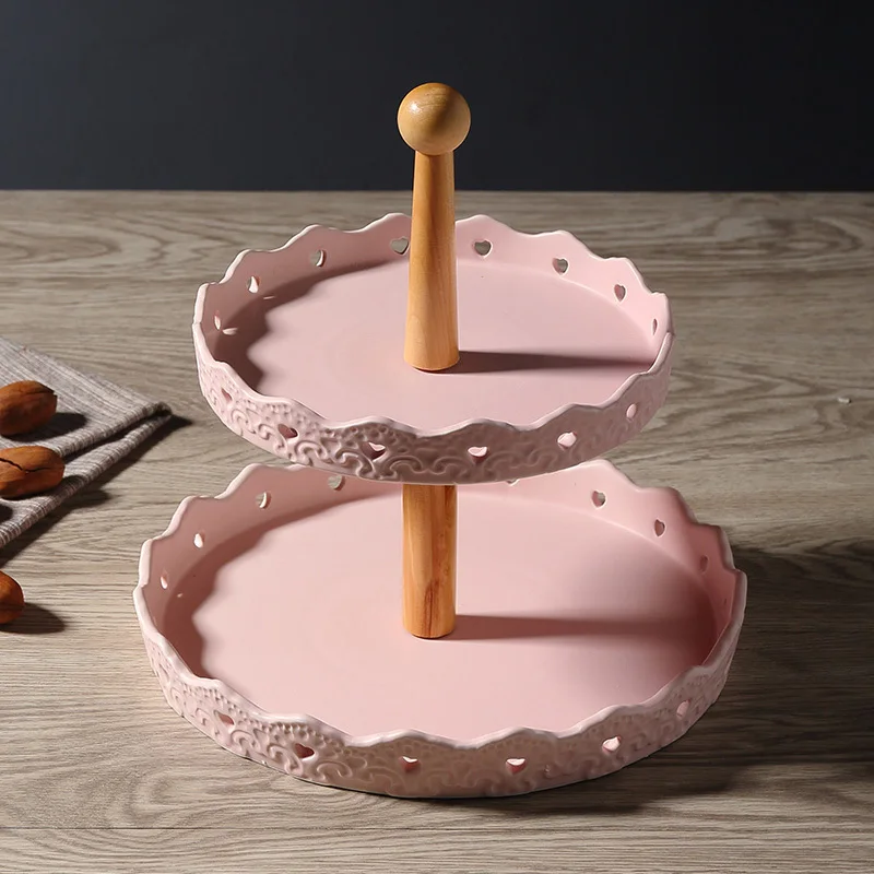 circular wooden disc Керамика двухэтажные на диске оригинальность круглый в форме сердца торт Рамки закуски сделать компот день Чай фрукты падение компот - Цвет: circular wooden disc
