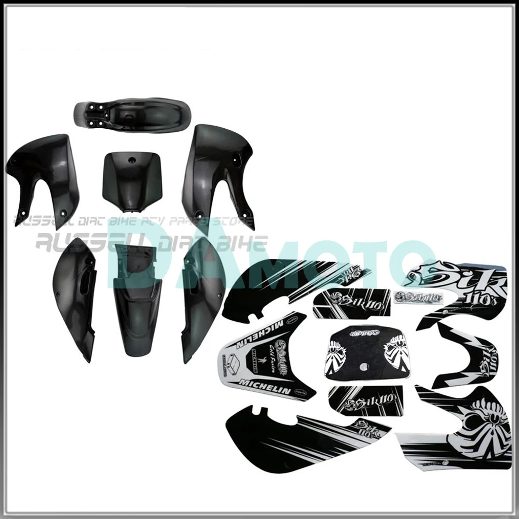 

Motorcycle Moto Cover Full Set Body Plastic Fender + KLX110 Sticker Decals For KLX110 Kawasaki KX KFX KLX110 ATV Go Kart Pitbike