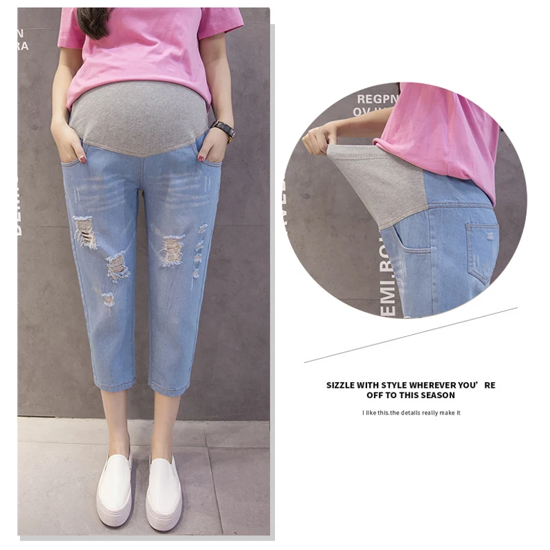 

2019 New Summer Maternity Clothes 3/4 Denim Capri short Jean Pregnancy Belly Pants For Pregnant Women Elastic Waist