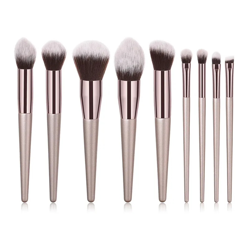 

9PCS/set Makeup Brushes Set Champaign Gold For Powder Contour Blusher Liquid Cream Eyeshadow Cosmetics Brushes tools T09007