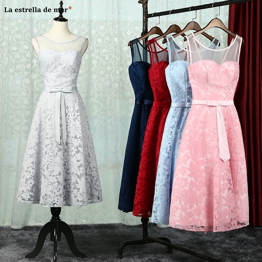 Vestido madrinha2018 new lace back Tea Length burgundy ...