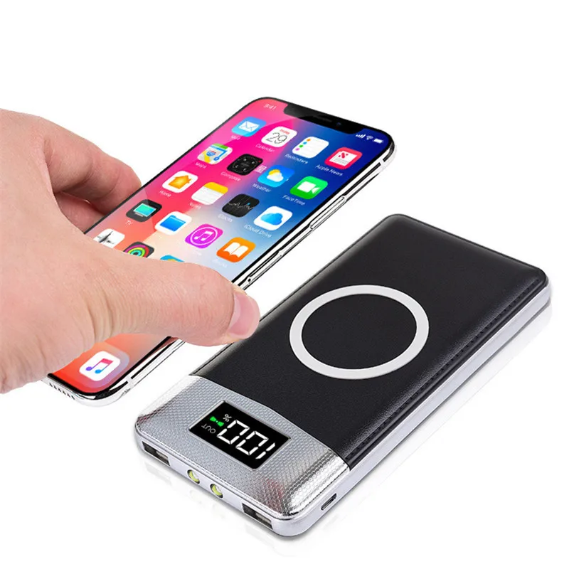 For iPhone X 8 LCD 30000mAh QI Wireless Charger 2A Dual USB Power Bank For Samsung S9 Battery Charger 5W Wireless Charging Pad