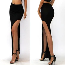 Новая модная летняя стильная юбка сексуальные женские длинные юбки леди разрез сбоку юбка длинная Макси юбка хаки/черный свободный размер