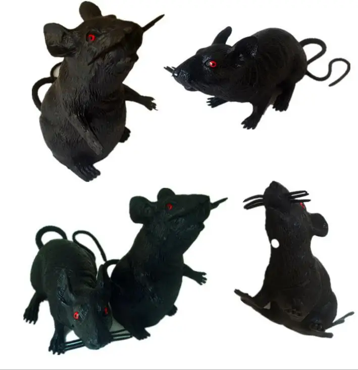 

haunted decor Black Rubber Halloween Rat Toy Party Decoration Scary Squeaks Red Eyes Rats Science Lab Laboratory props 17cm