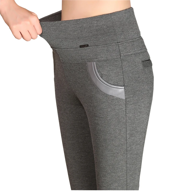 Goede Plus Size 6XL 5XL Hoge Taille Vrouwen Casual Broek Lange Broek Elastische Taille Zwart Blauw Grijs Wijn Potlood Broek Vrouwelijke grote Maat